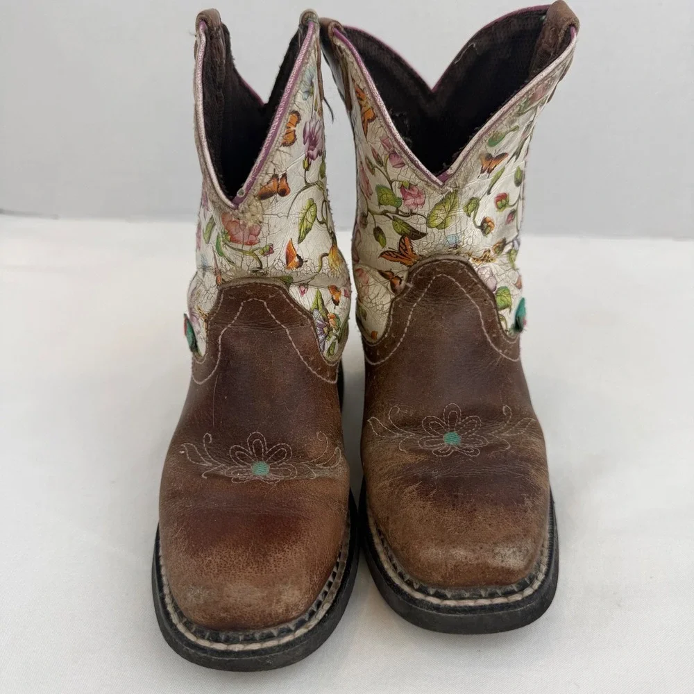Justin Gypsy Girls Brown Leather Floral Butterfly Western Cowboy Boots 12.5Y